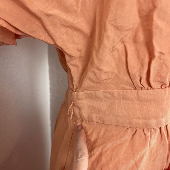 Madewell Midi Dress Womens 10 Pink/Orange Linen Blend Dolman Sheer Boho Cottage - Picture 3 of 16